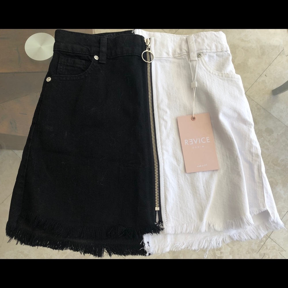 Revice Denim Black and White Denim Skirt